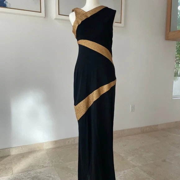 Bergdorf Goodman | Dresses | Bergdorf Goodman Westcott Black Gold Long Evening  Gown | Poshmark